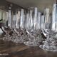 Set of 12 vintage champagne flutes on low crystalline stand