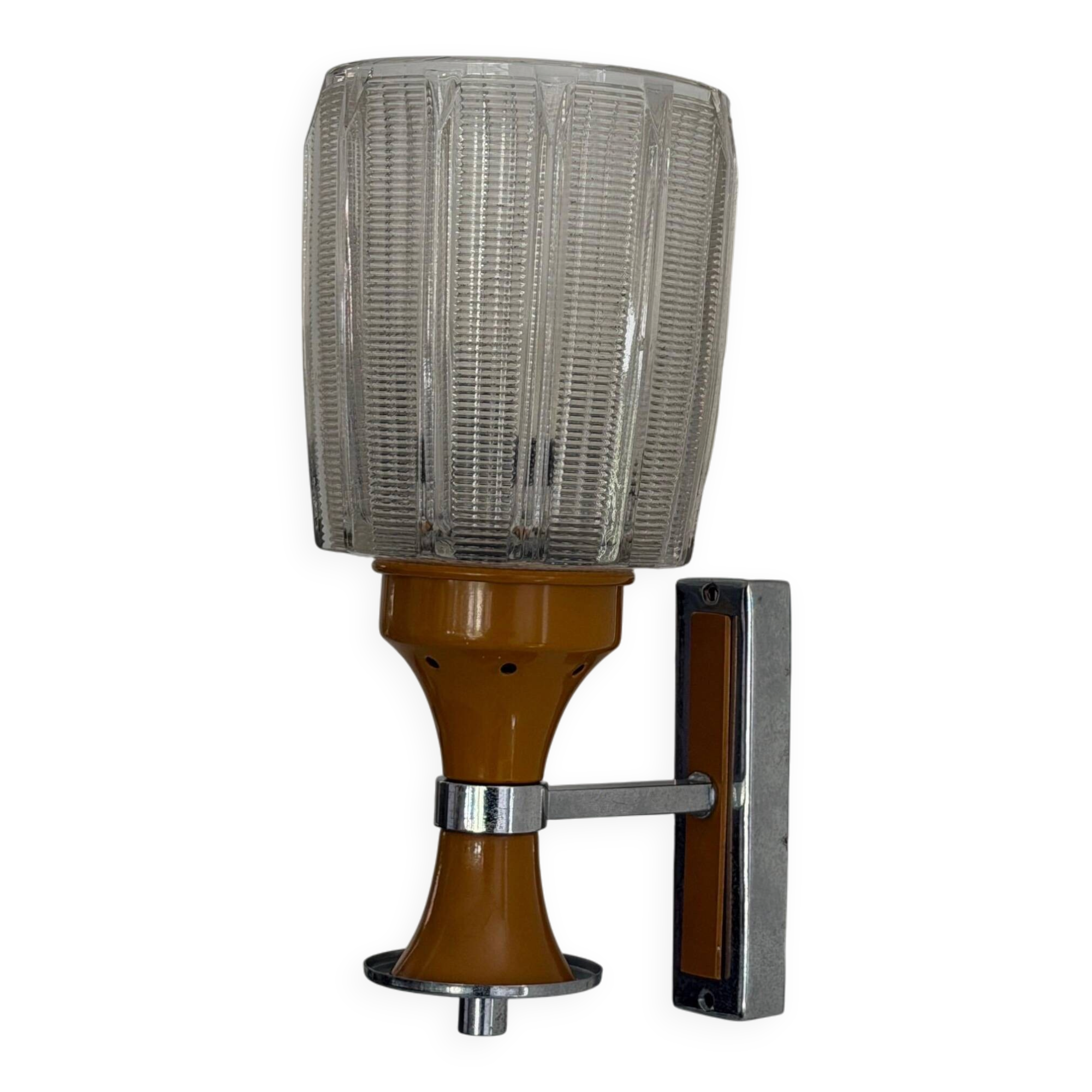 Mid-century glass and brown metal wall light, 1960, Italy