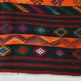 Orange & Black Wide Kilim Runner Rug, 119x371Cm