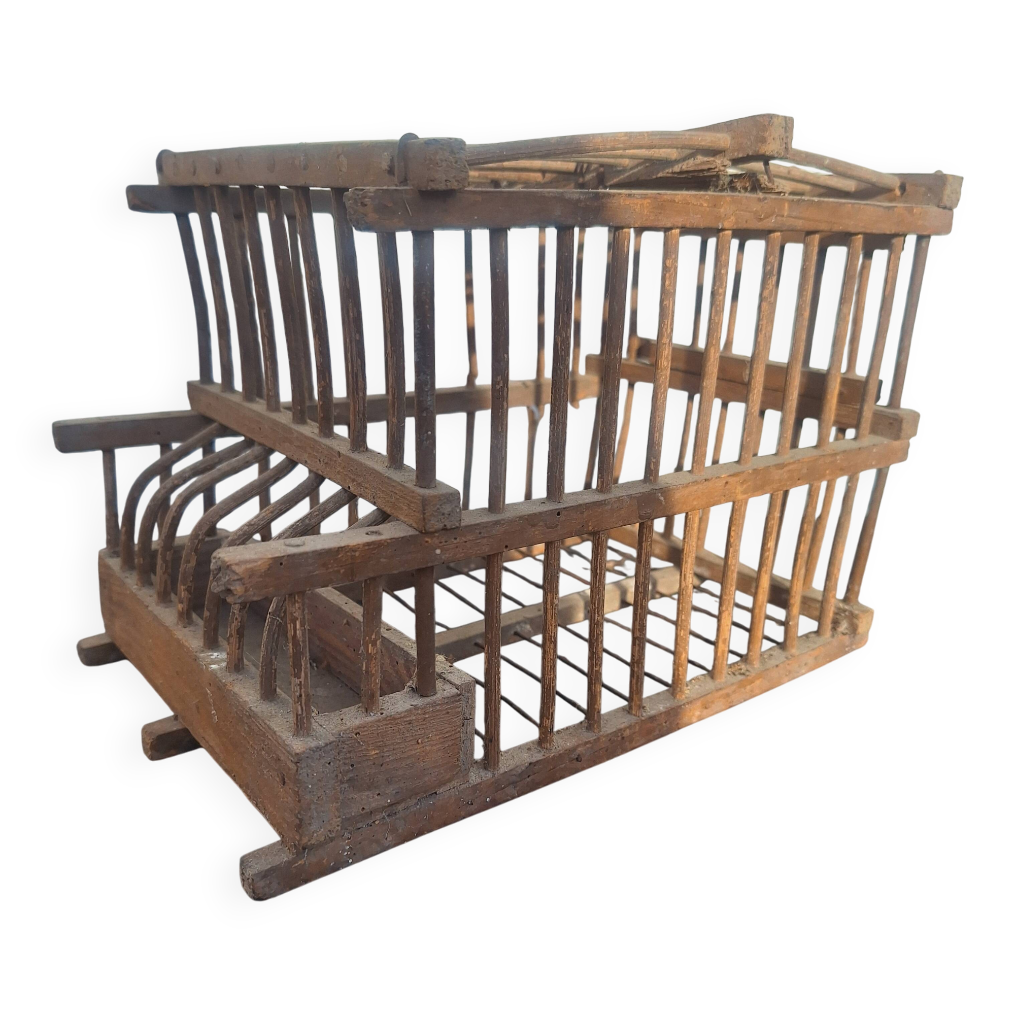 Old wooden bird transport cage