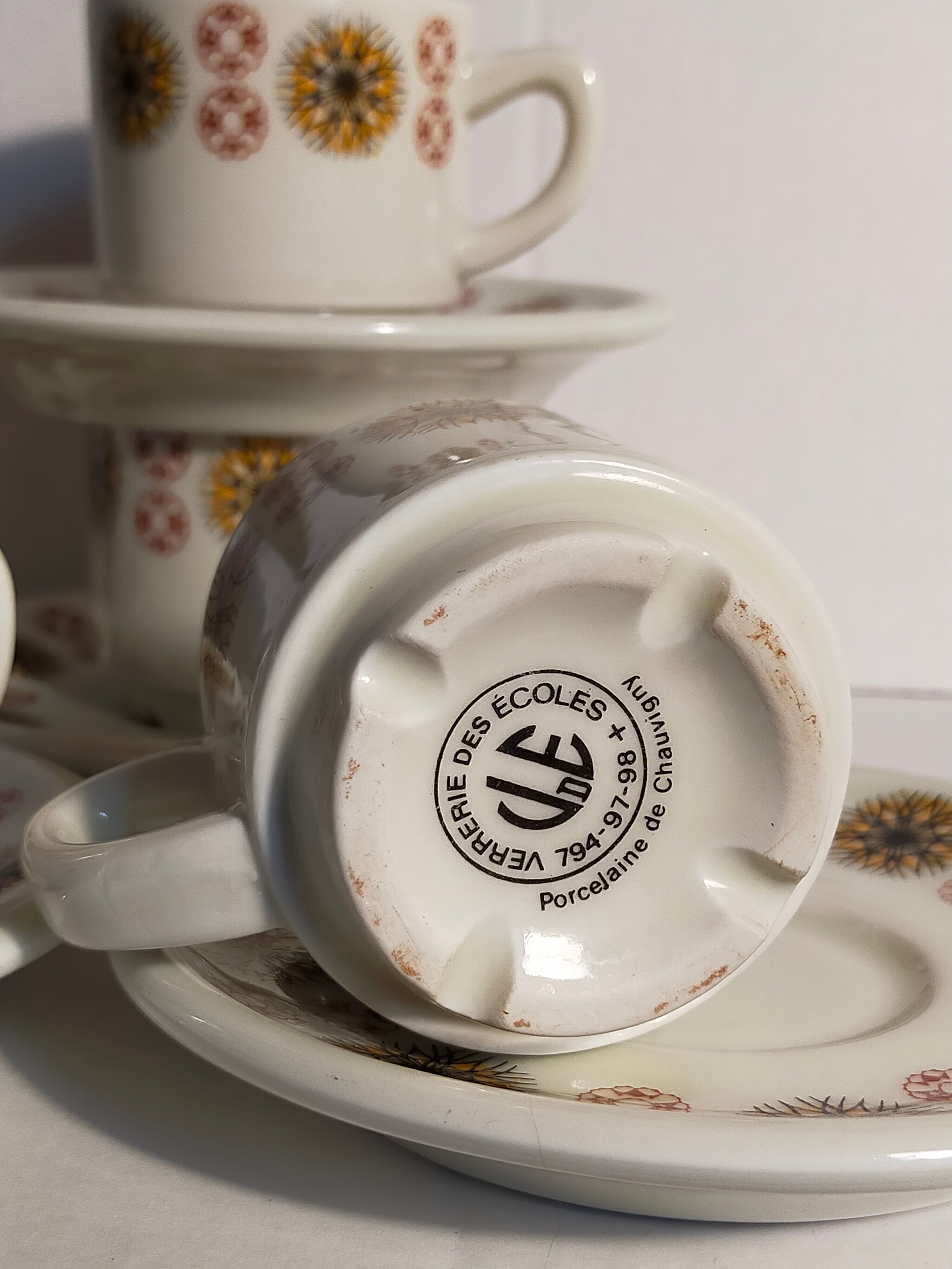 Five vintage Chauvigny porcelain espresso cups