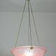Pink Art Deco top quality pendant light with floral decorations, signed Degué
