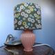 Coral tar ceramic lamp, khaki lampshade with flowers.