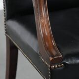 Wooden and black cow leather antique English Gainsborough side/desk/chair