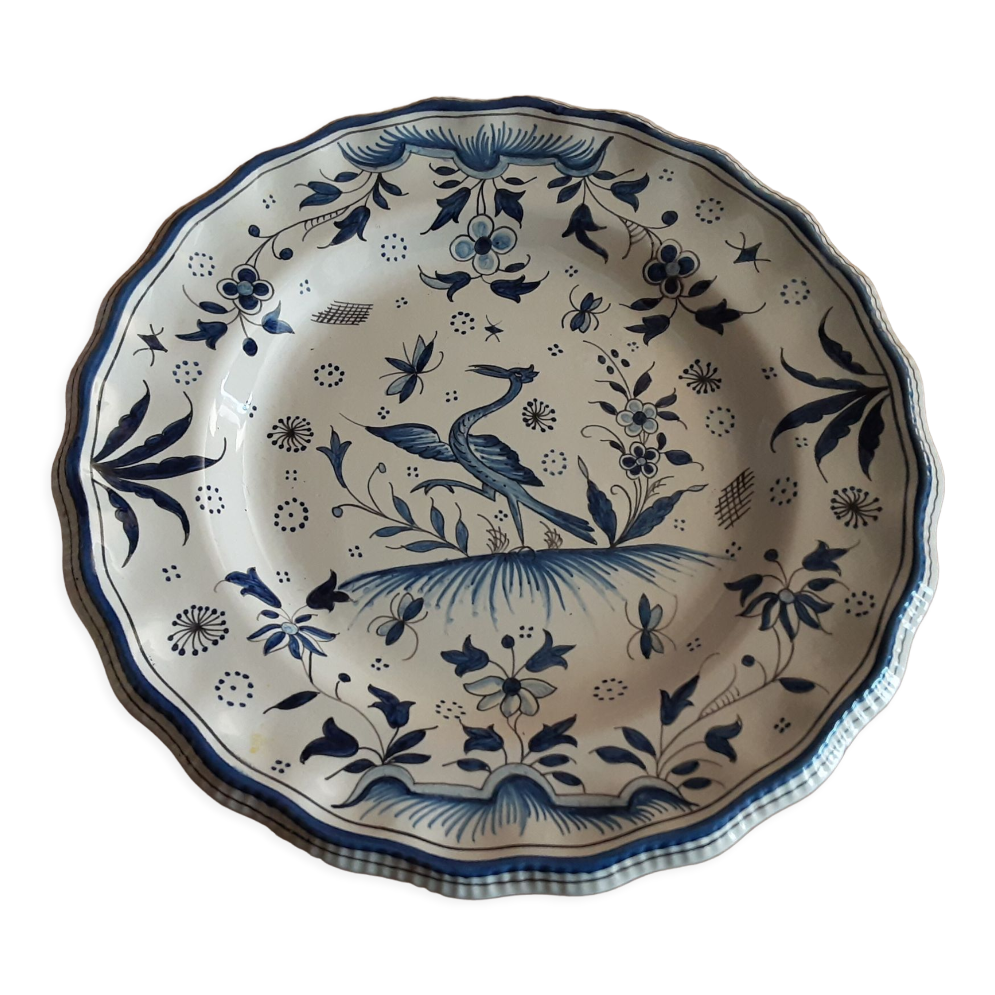 Plate faience moustier decor bird