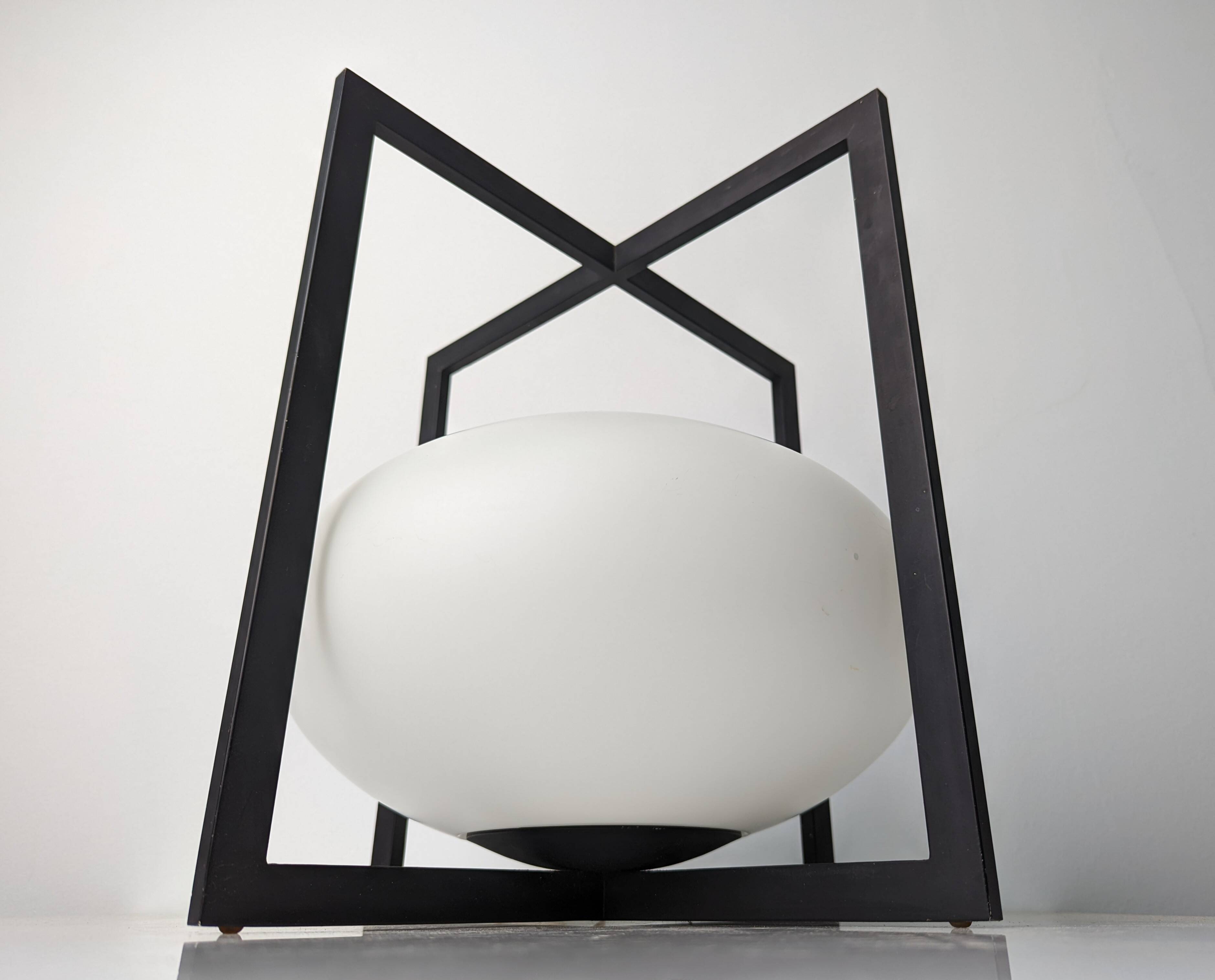 Minimalist Cube Table Lamp Black Metal Opal Glass Geometric European 1970s