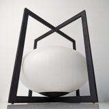 Minimalist Cube Table Lamp Black Metal Opal Glass Geometric European 1970s