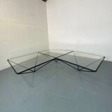 Table Basse Moderniste Furtive en Acier et Verre, Italie, années 1980
