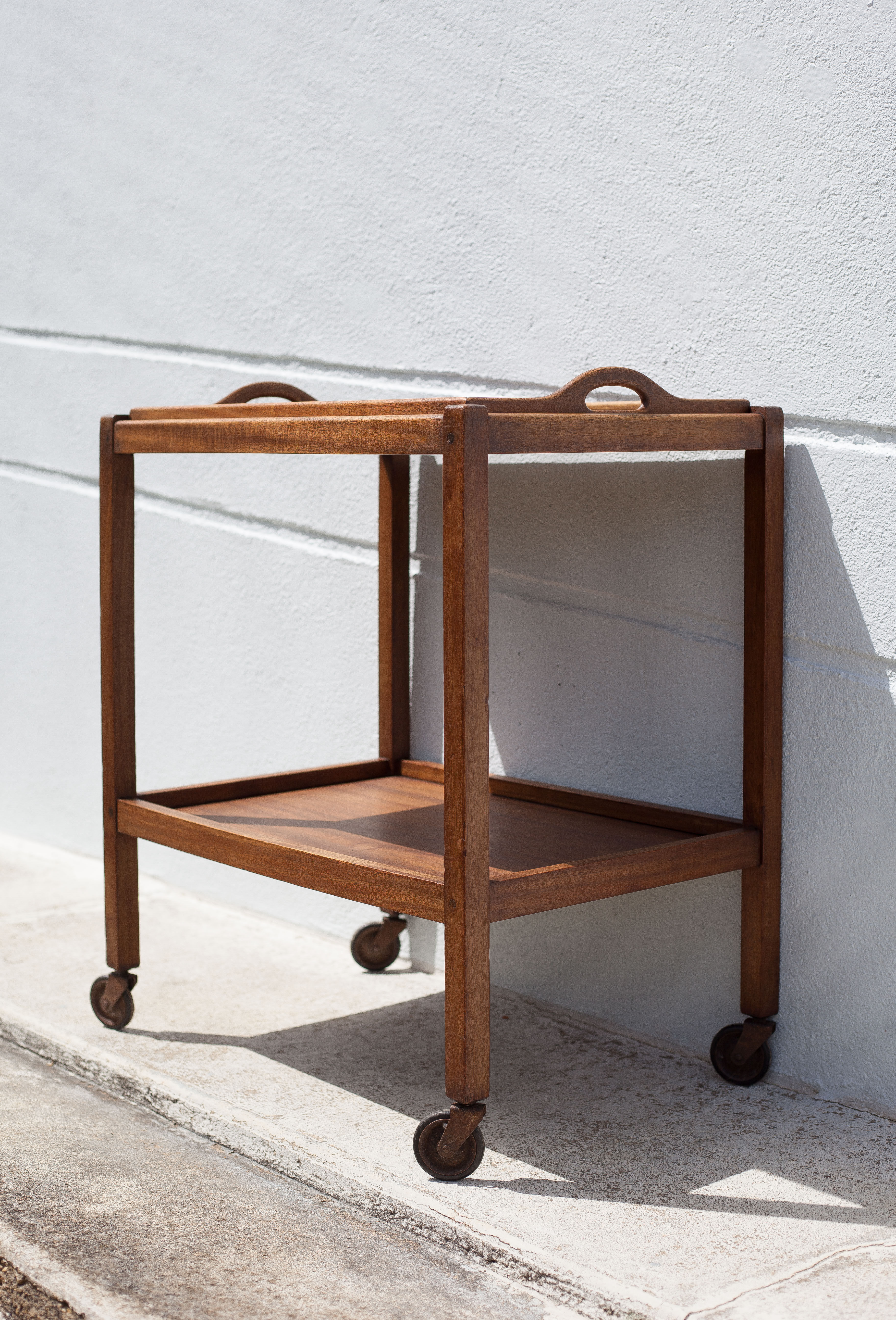 Wooden service with wheels