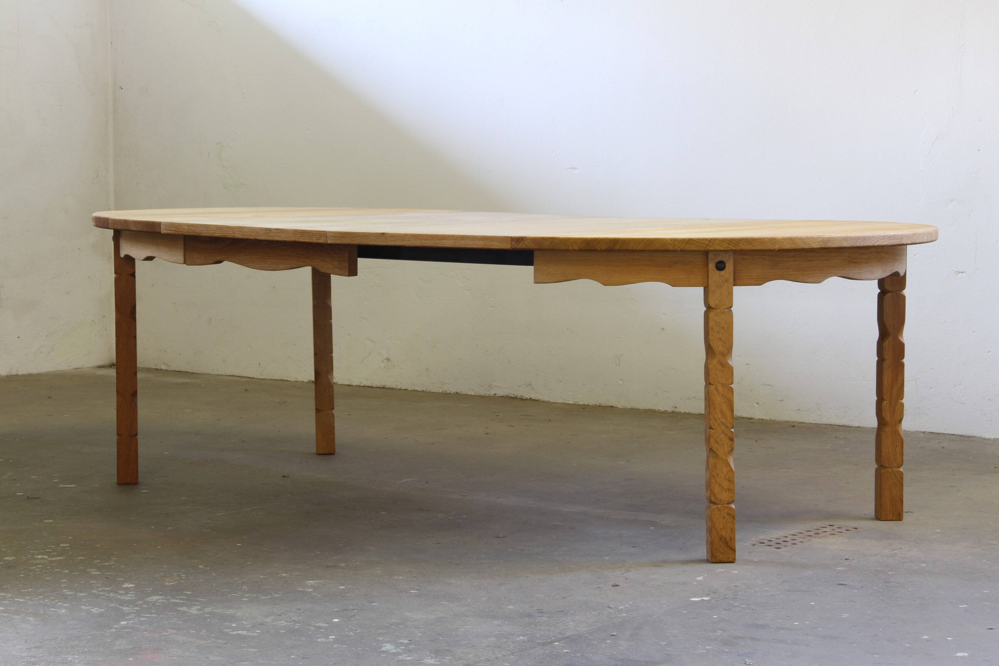1960s vintage brutalist Danish extending oak dining table style Henning Kjærnulf