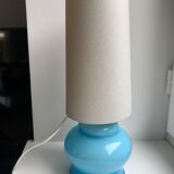 Lamp with blue opaline feet and textured conical lampshade 60s-70s