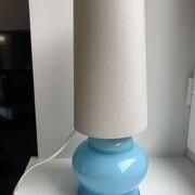 Lamp with blue opaline feet and textured conical lampshade 60s-70s