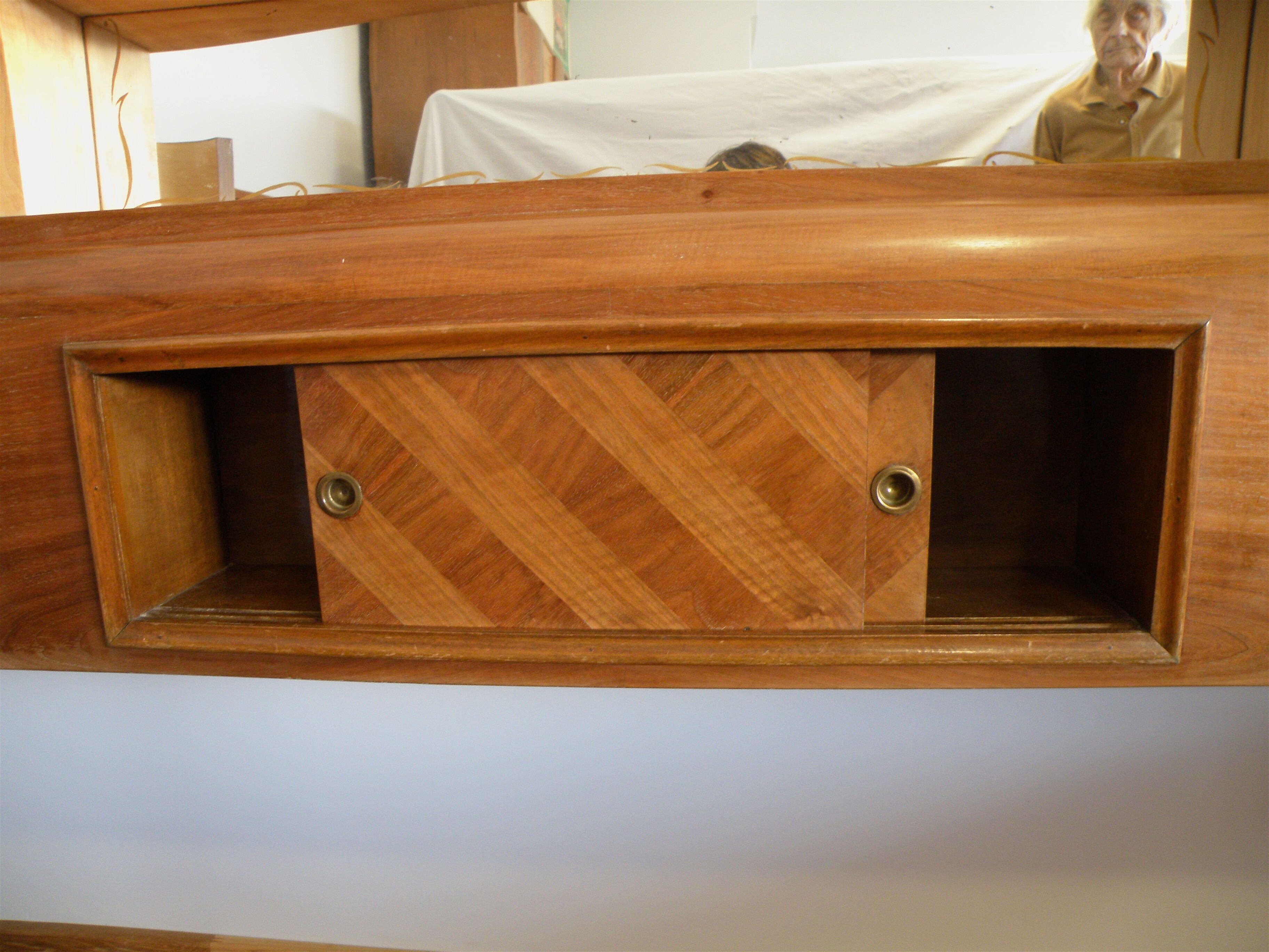 Cozy walnut bramble headboard for bed 140 x 190, from 1950