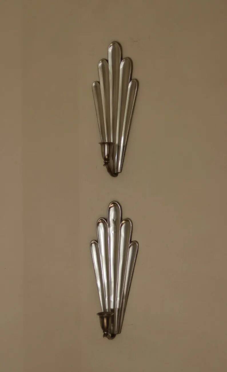 Pair of Swedish Pewter Wall Sconces, 1930s, by C.G. Hallberg, Stockholm