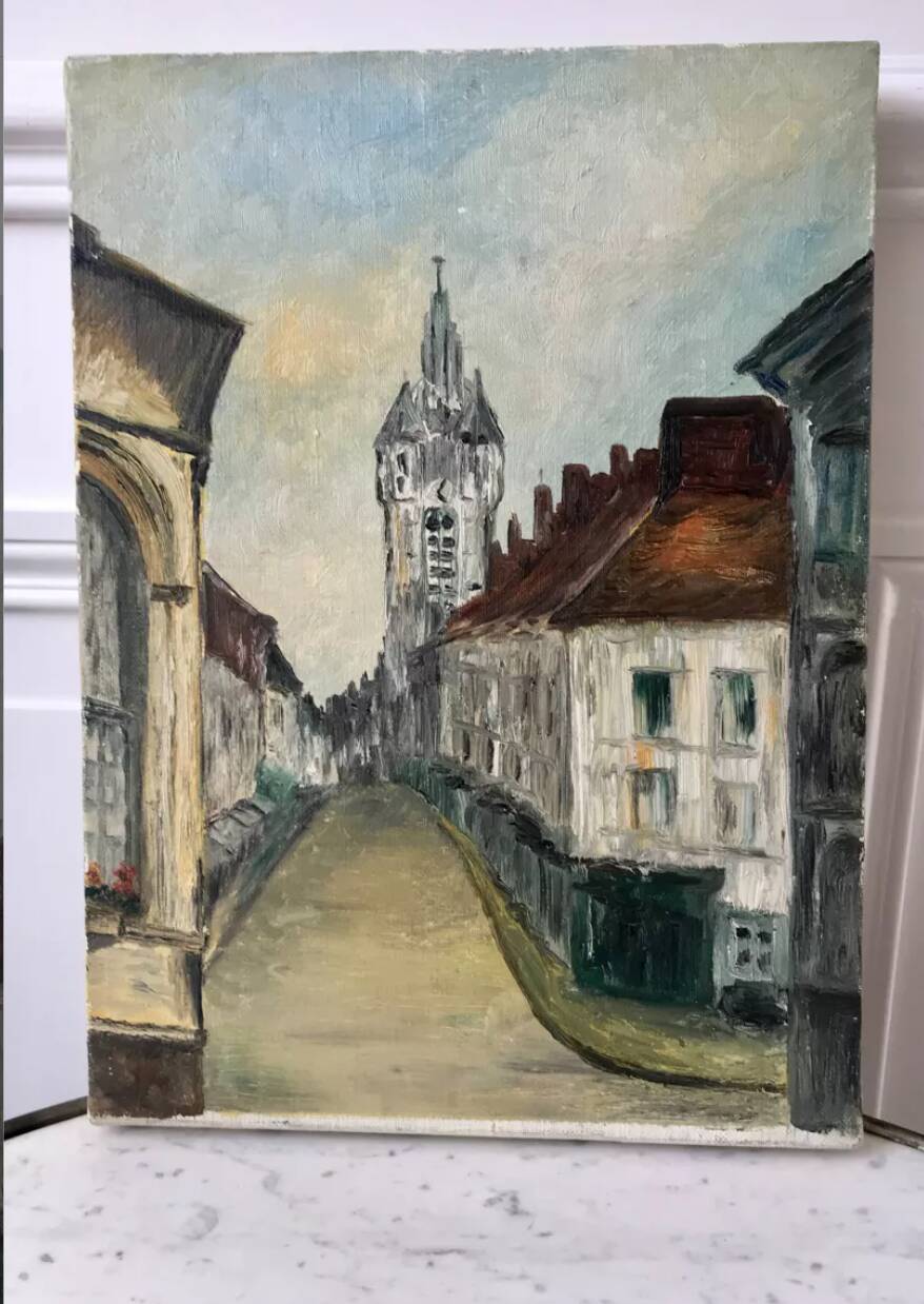 Oil painting on canvas church street 20th century