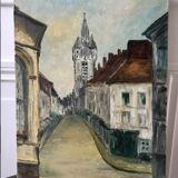 Oil painting on canvas church street 20th century