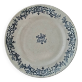 Plat ancien Longchamp terre de fer motif Régent bleu