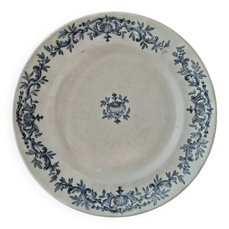 Plat ancien Longchamp terre de fer motif Régent bleu