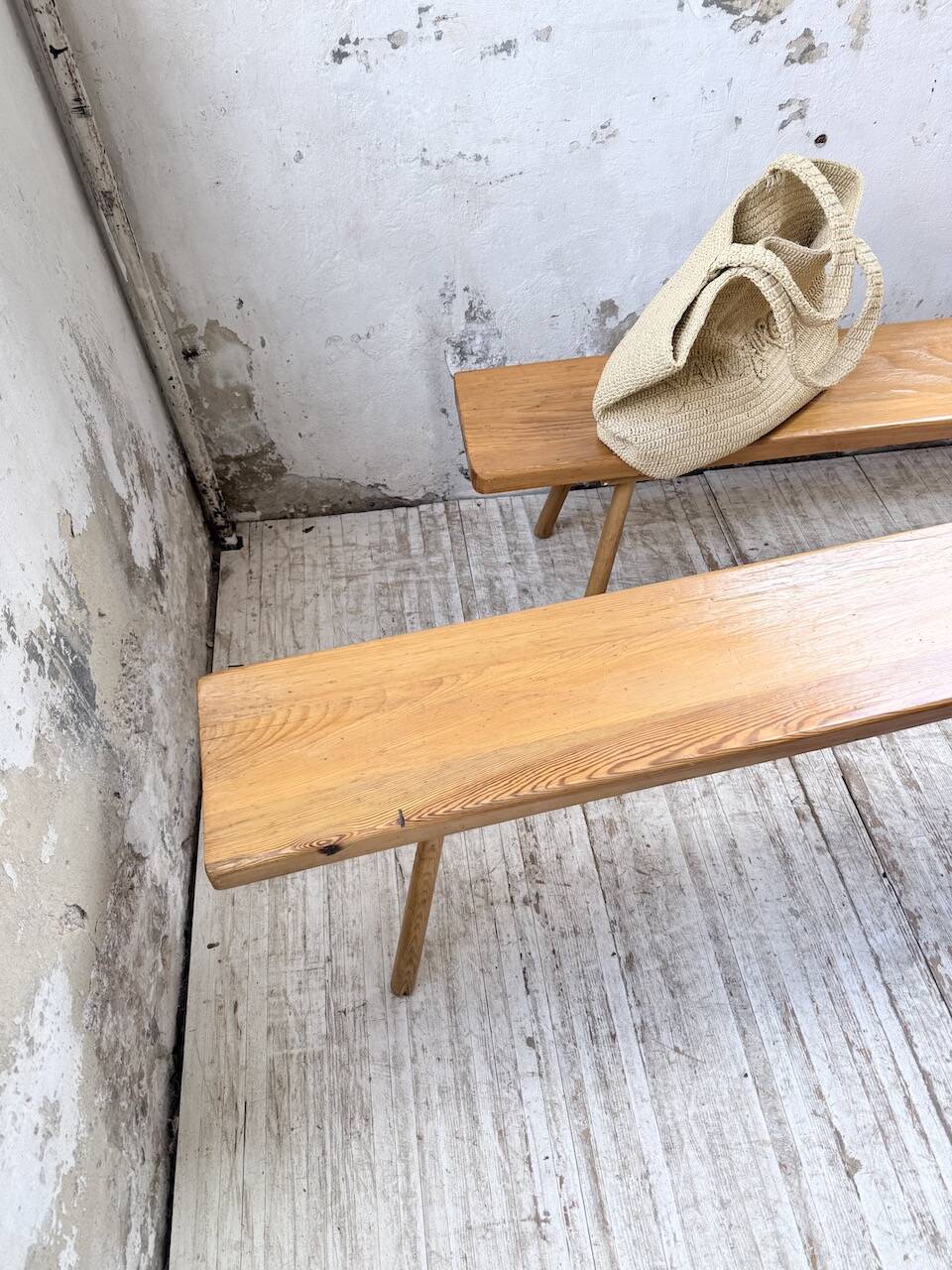 Pair of benches from the 1950s mountain furniture, pine.