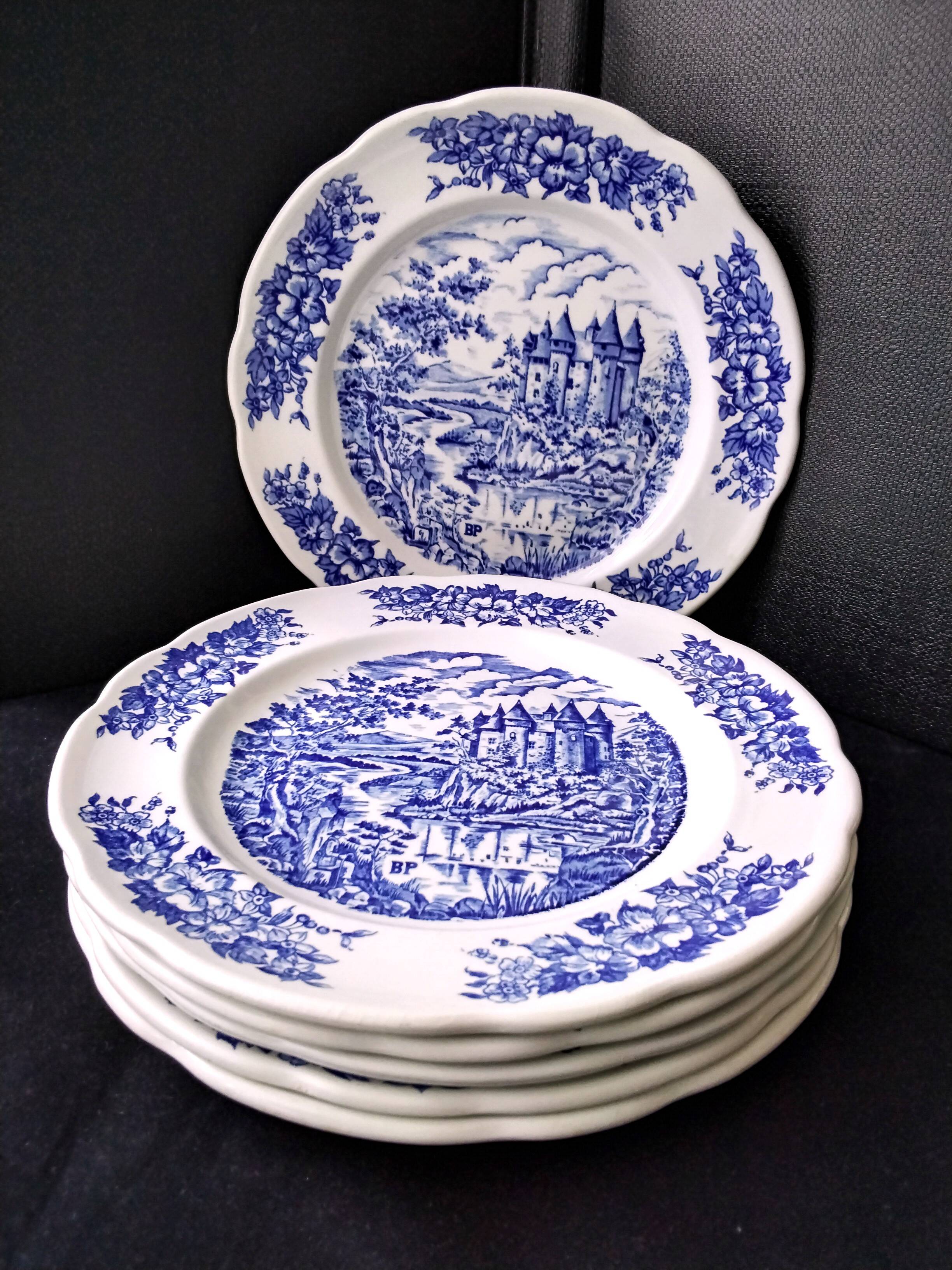 6 Vintage Pyroplan BP Advertising Porcelain Dinner Plates