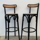 Pair of high canne stools or black curved wooden bar chairs, 1970