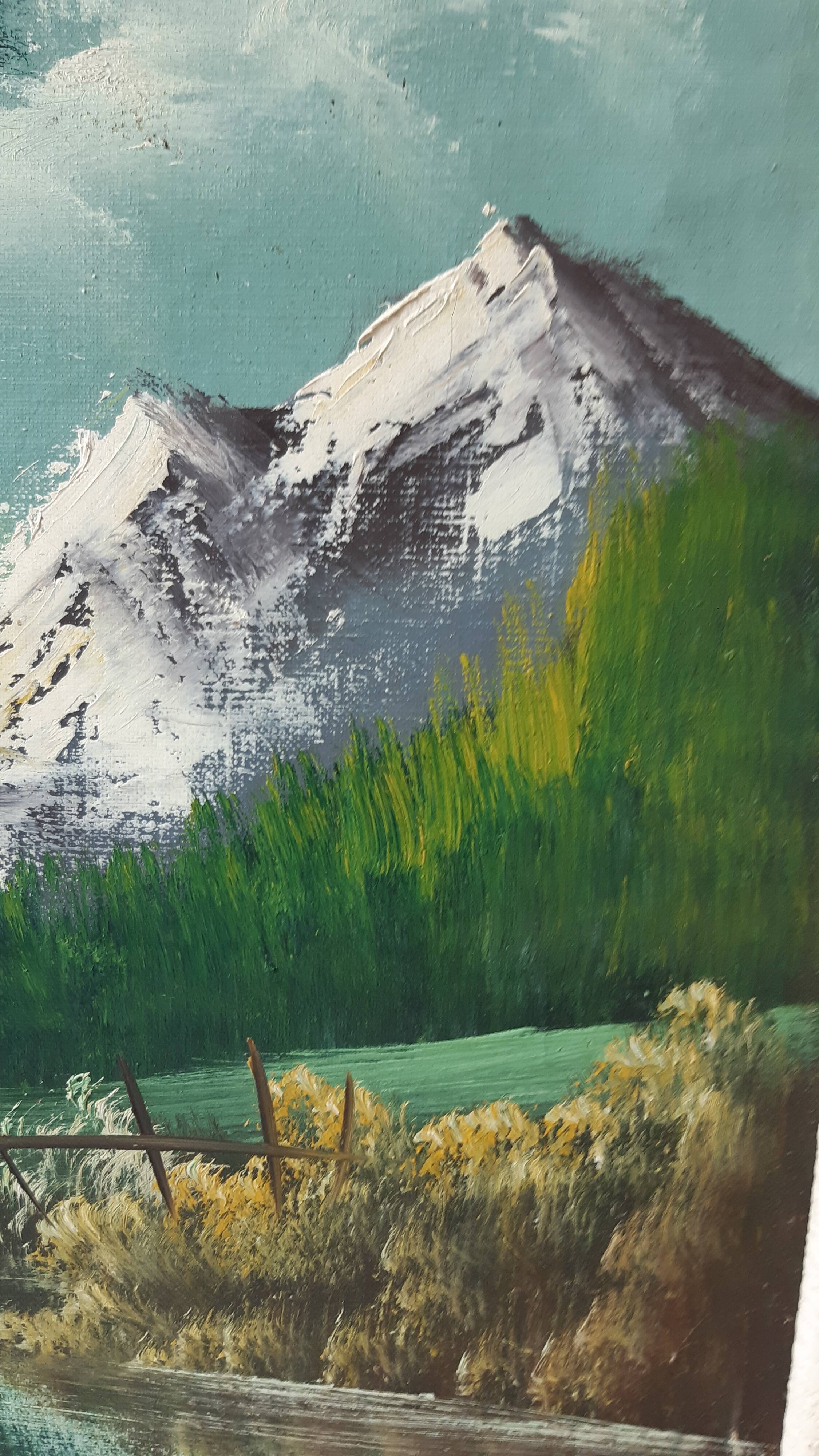 Oil painting on canvas landscape vintage mountains