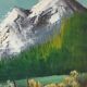 Oil painting on canvas landscape vintage mountains