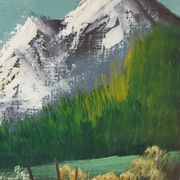 Oil painting on canvas landscape vintage mountains