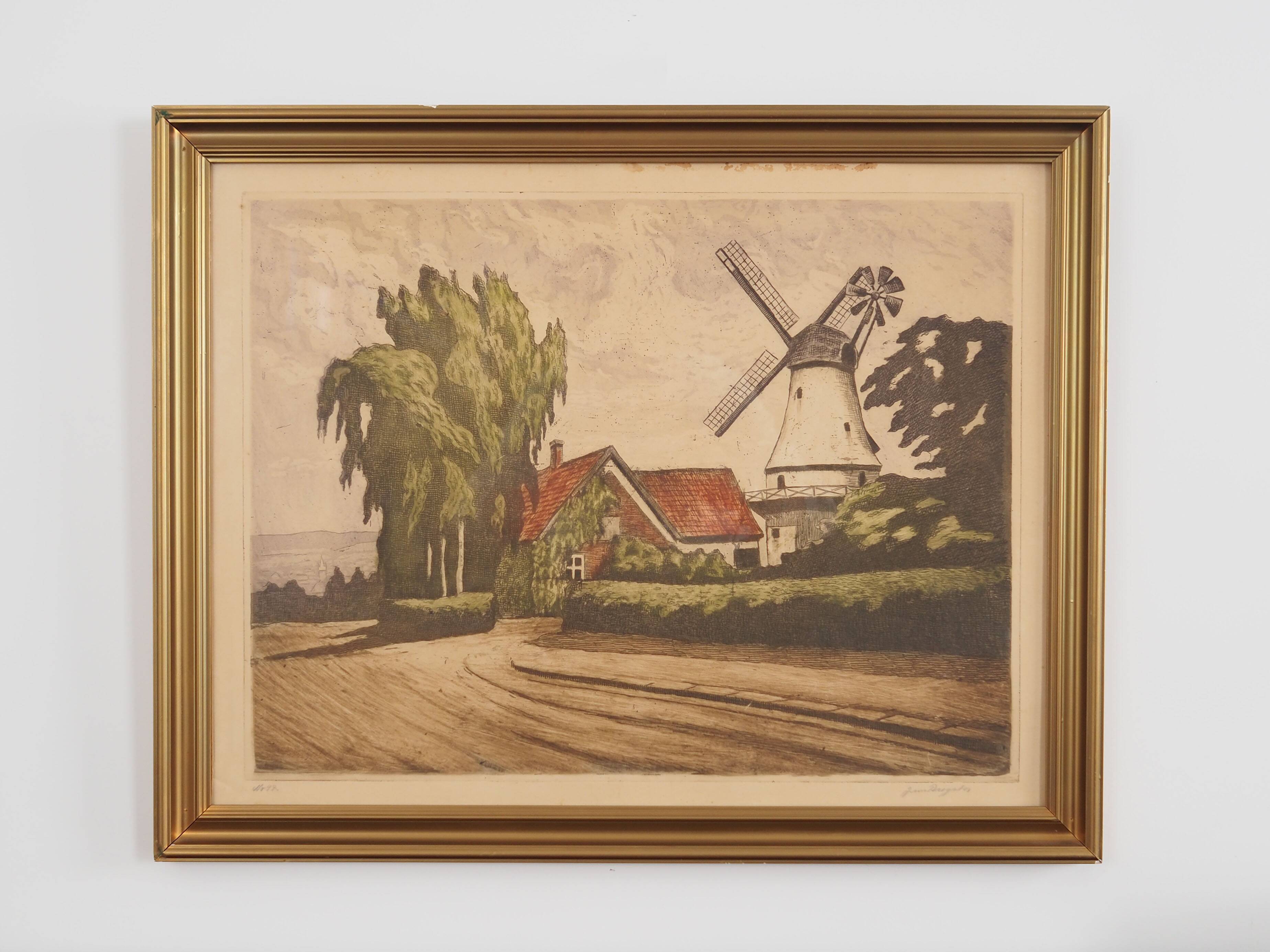 Painting „The Windmill”, Scandinavian design, 1970s