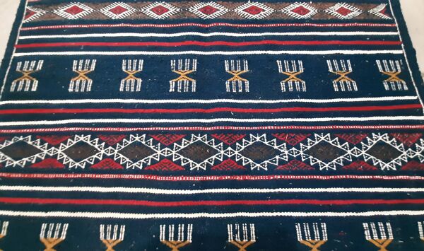 Tapis kilim marocain bleu, tapis berbère en laine fait à la main 100x200cm