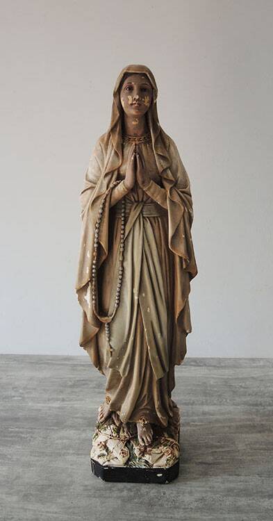 Large & Old Virgin in Plaster Signed Pieraccini