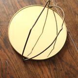 Round barber mirror with double gold legs and decorations