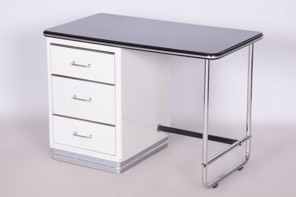 Bauhaus Writing Desk, Steel, Glass, Germany, 1940s