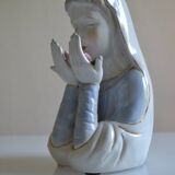 Virgin Mary statue bust in polychrome porcelain Virgin with crown of roses