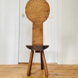Ancienne chaise brutaliste en pin et chêne