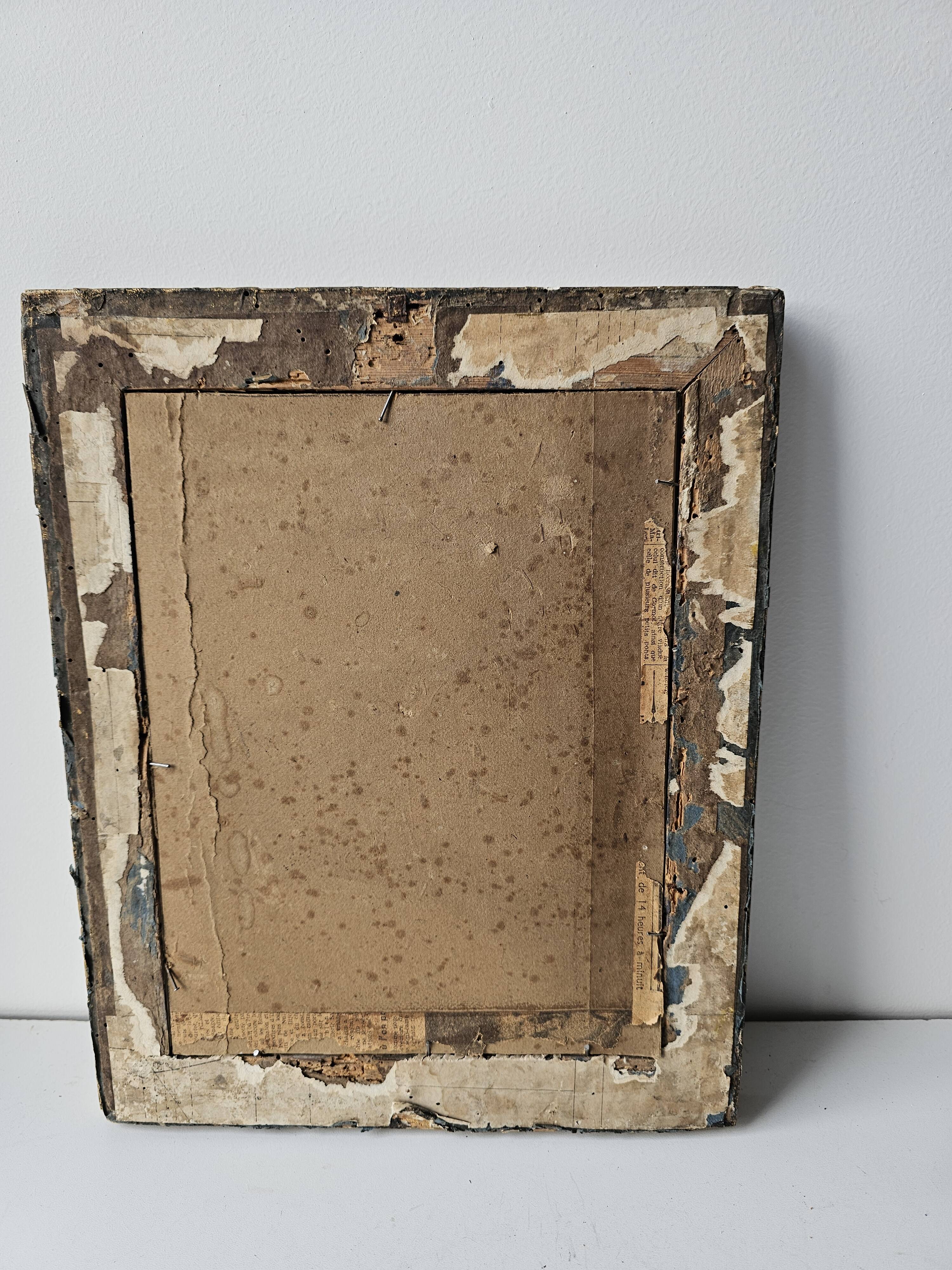 Watercolour painting of pink flowers signed Simonne 1922 in a gilded wooden frame.