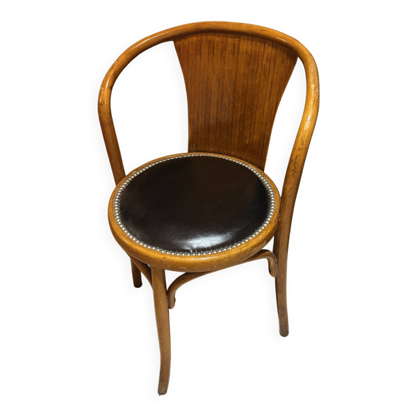 Fauteuil khon bois assise cuir noir — Beyit