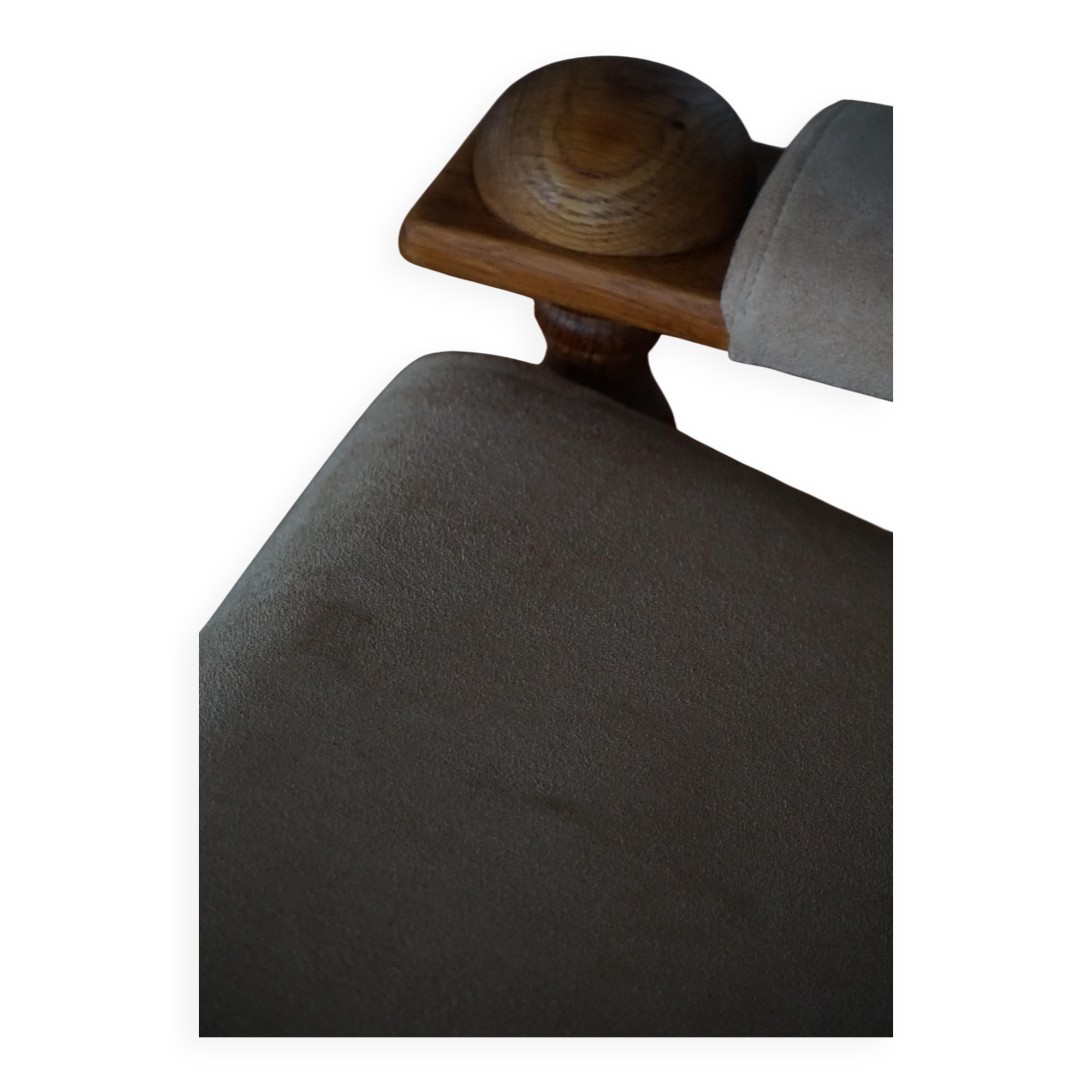 Mid-20th century, pair of armchairs by Henning Kjærnulf, oak and alcantara, 1960s.