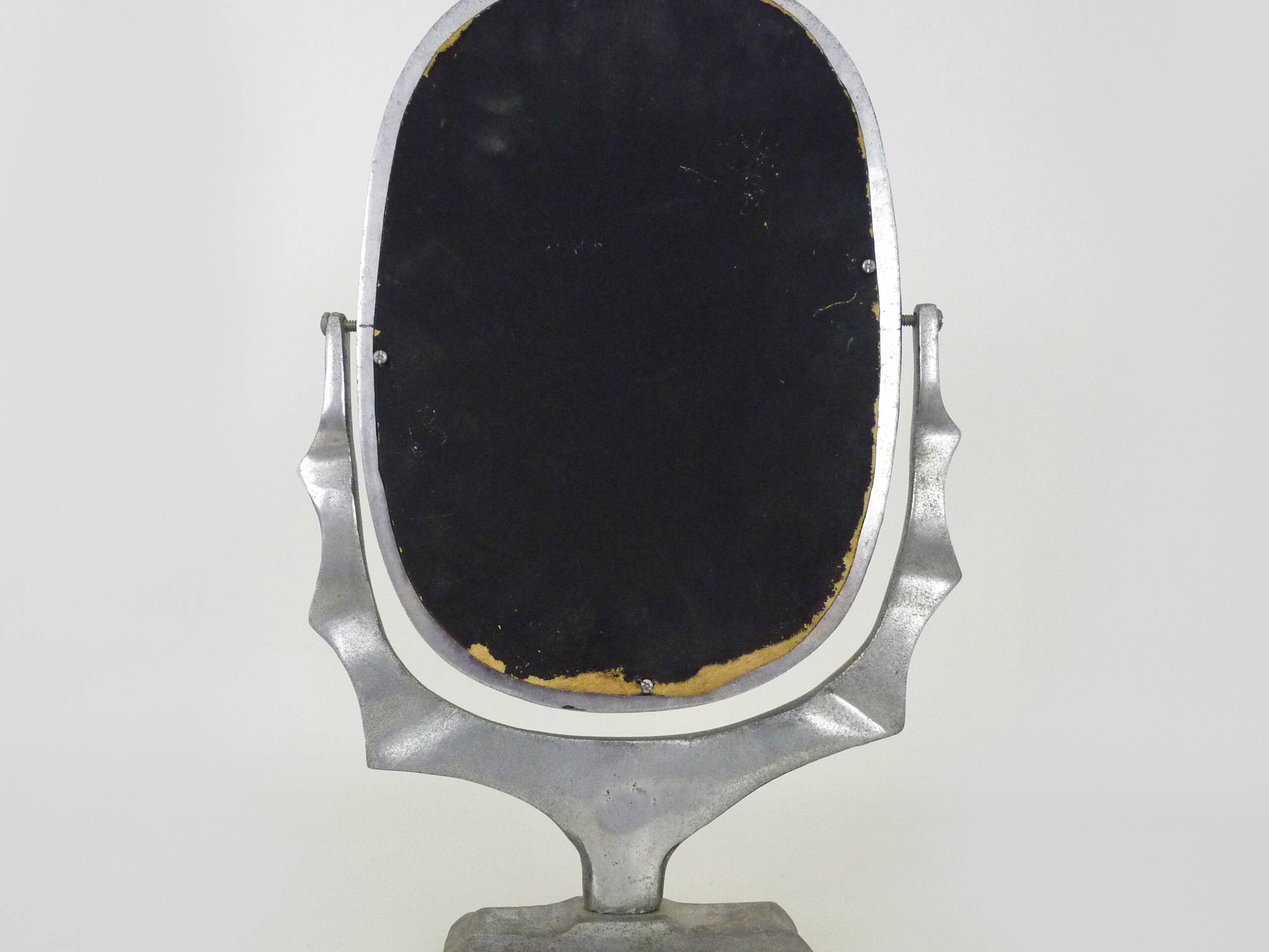Old large Psyche Gothic table mirror in cast aluminum, Brutalist Mexican style. 70