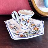 Handcrafted enameled ceramic candle holder signed vintage Rouen style decor