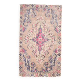 Turkish Cream Pink Oriental Vintage Rug, 121x208Cm