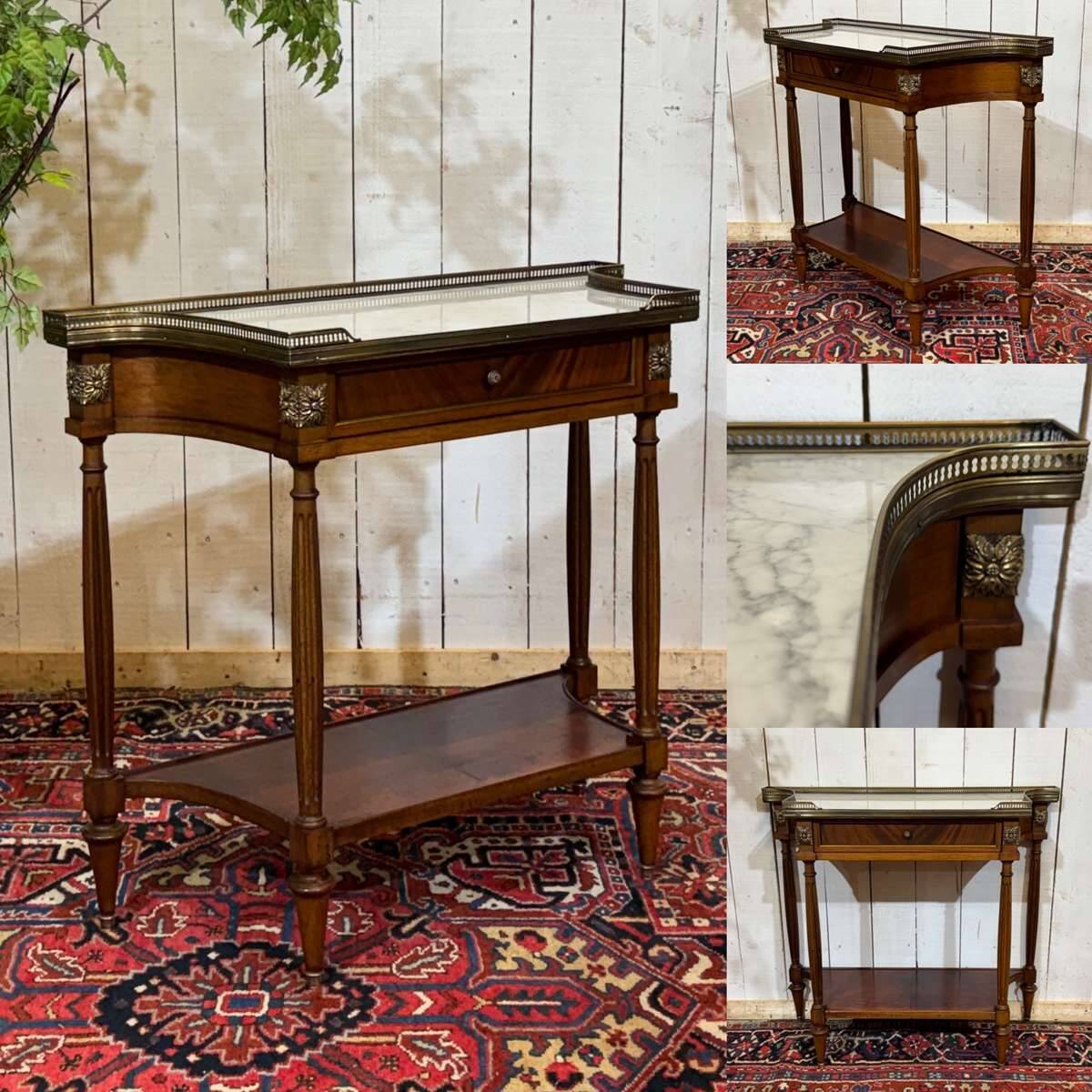 Console en acajou et dessus marbre blanc style Louis XVI des années 60