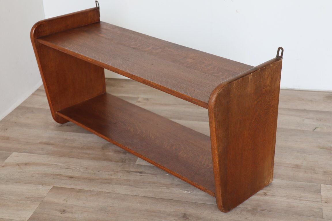 Vintage solid oak wall shelf, 1950