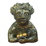 Clay sculpture of mother nature holding eggs, vintage modern figurative art