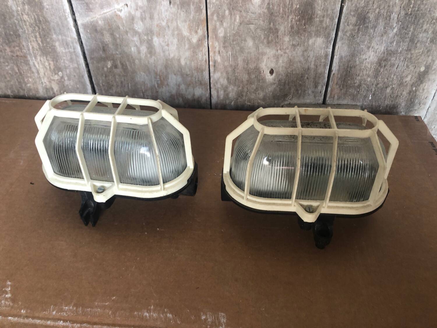 Pair Old Waterproof Bakelite Wall Lamp + Vintage White Plastic Reinforcement