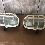 Pair Old Waterproof Bakelite Wall Lamp + Vintage White Plastic Reinforcement