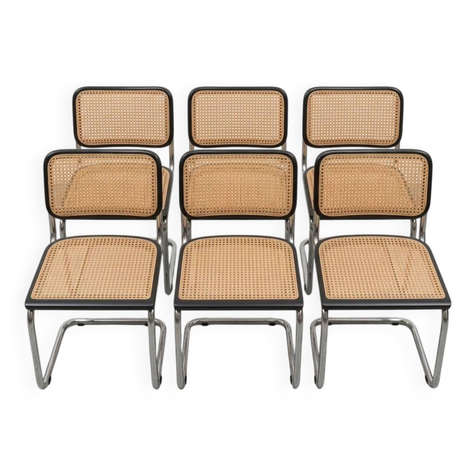 Lot de 6 chaises Cesca B32 noires Marcel Breuer Italie années 80