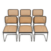 Set of 6 black Cesca B32 chairs by Marcel Breuer, Italy, 1980s.