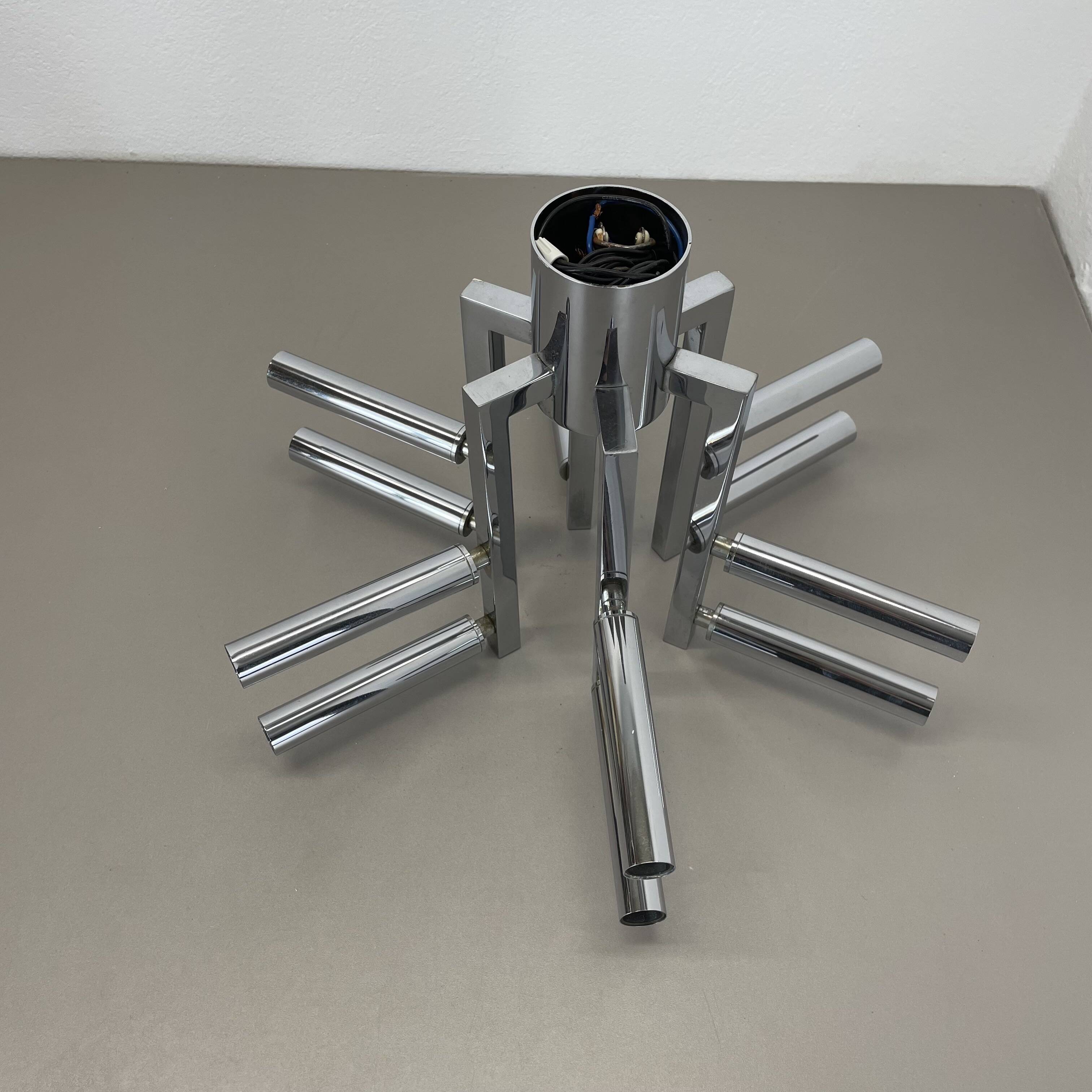 Modernist Huge chromed SPUTNIK Sciolari Style Ceiling Light, Italy, 1970s