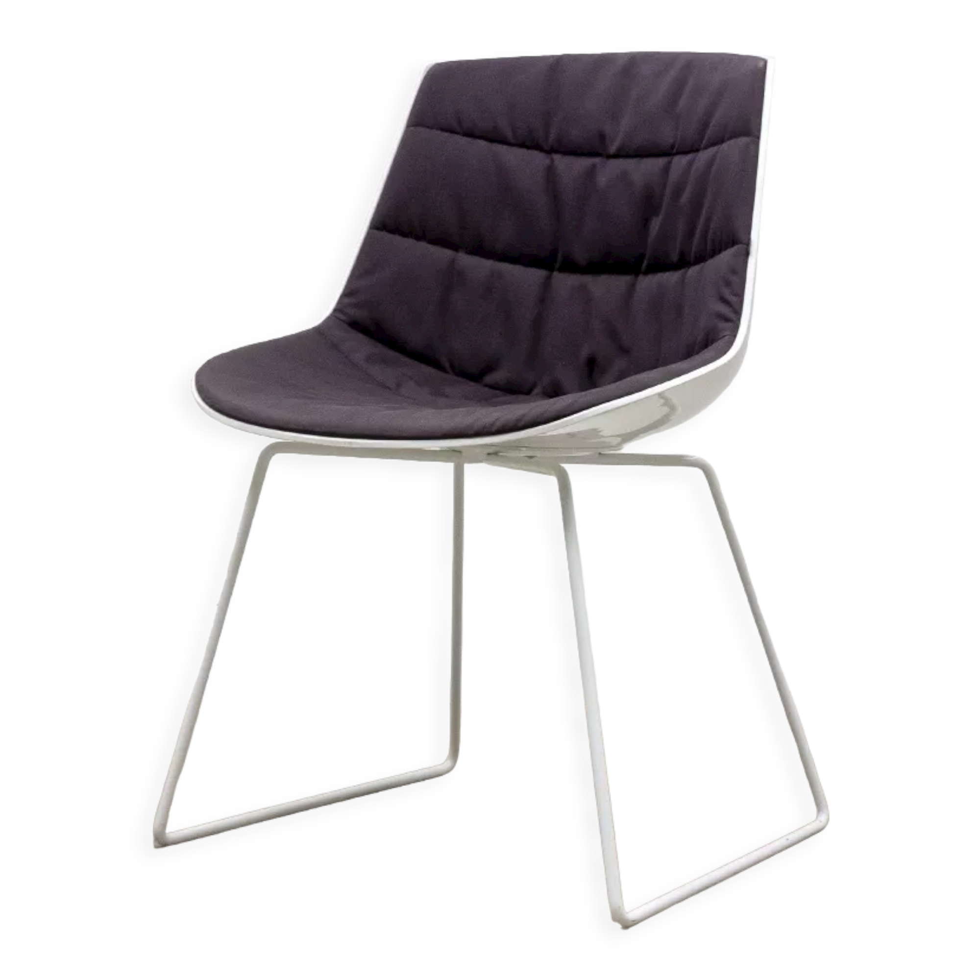 MDF Flow chair lacquered white shell and brown fabric